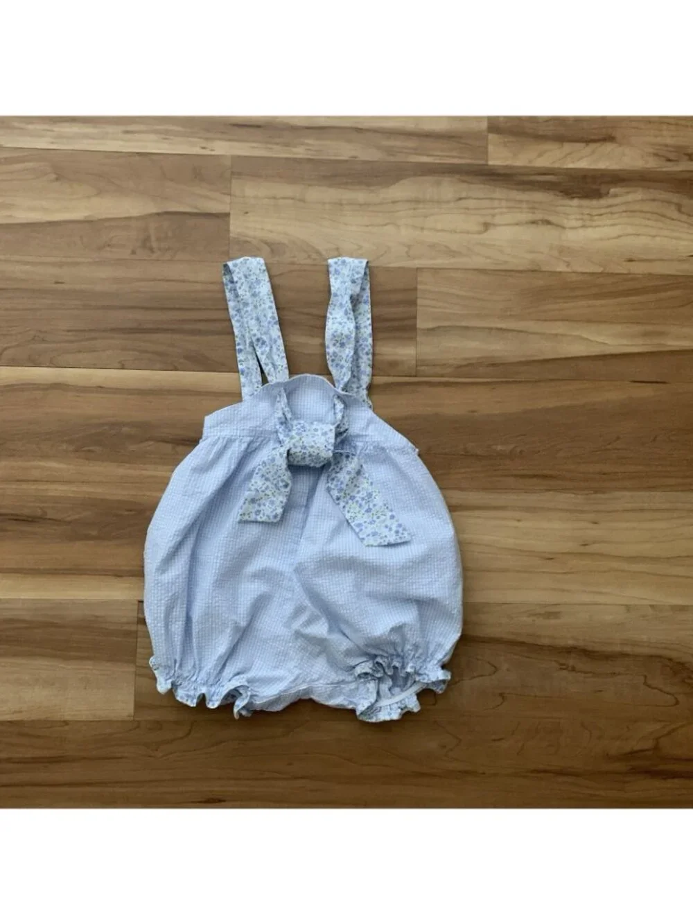 Claire & Charlie Fine Hand Smocked Girls 18M Blue Gingham Floral Bubble Romper
